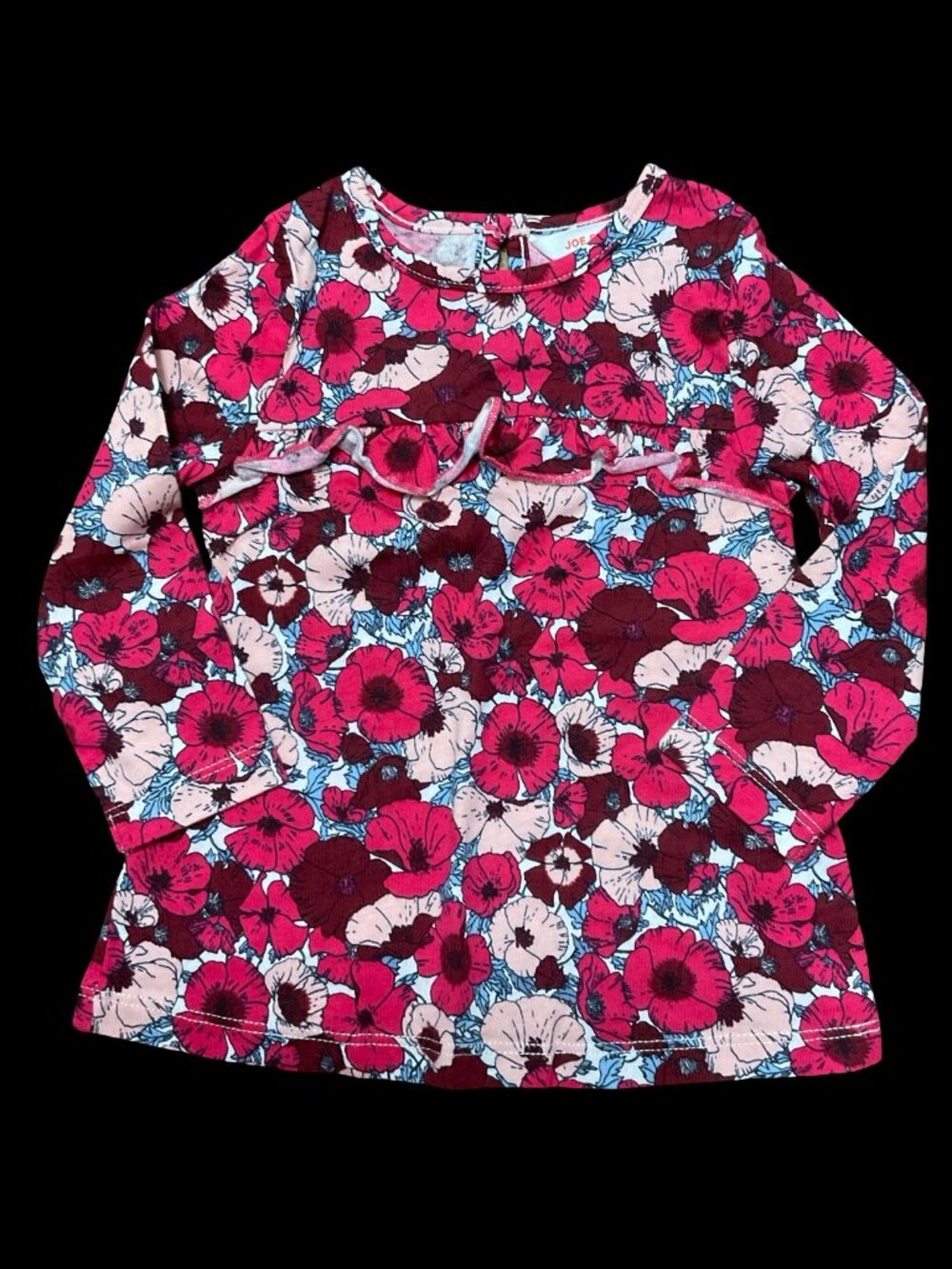 🌻10/$25 - Pink Floral Print Long Sleeve Tee w/ Ruffle Detail